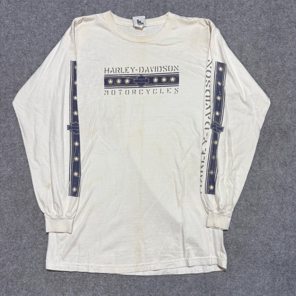 Vintage Harley Davidson Long Sleeve Shirt Mens Large White Frederick MD Eagle L